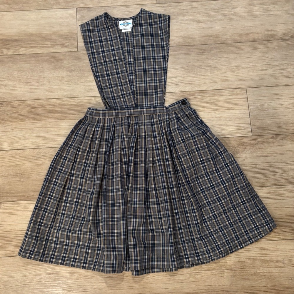 Schoolbelles Plaid Pleated Jumper Dress Grey Navy Yellow Girls Size 16 Regular